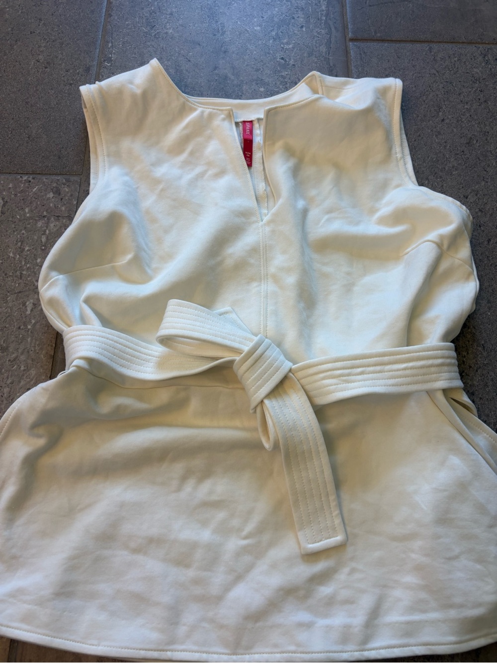 Cream Sleeveless Belted Peplum Top - Picture 2 of 4